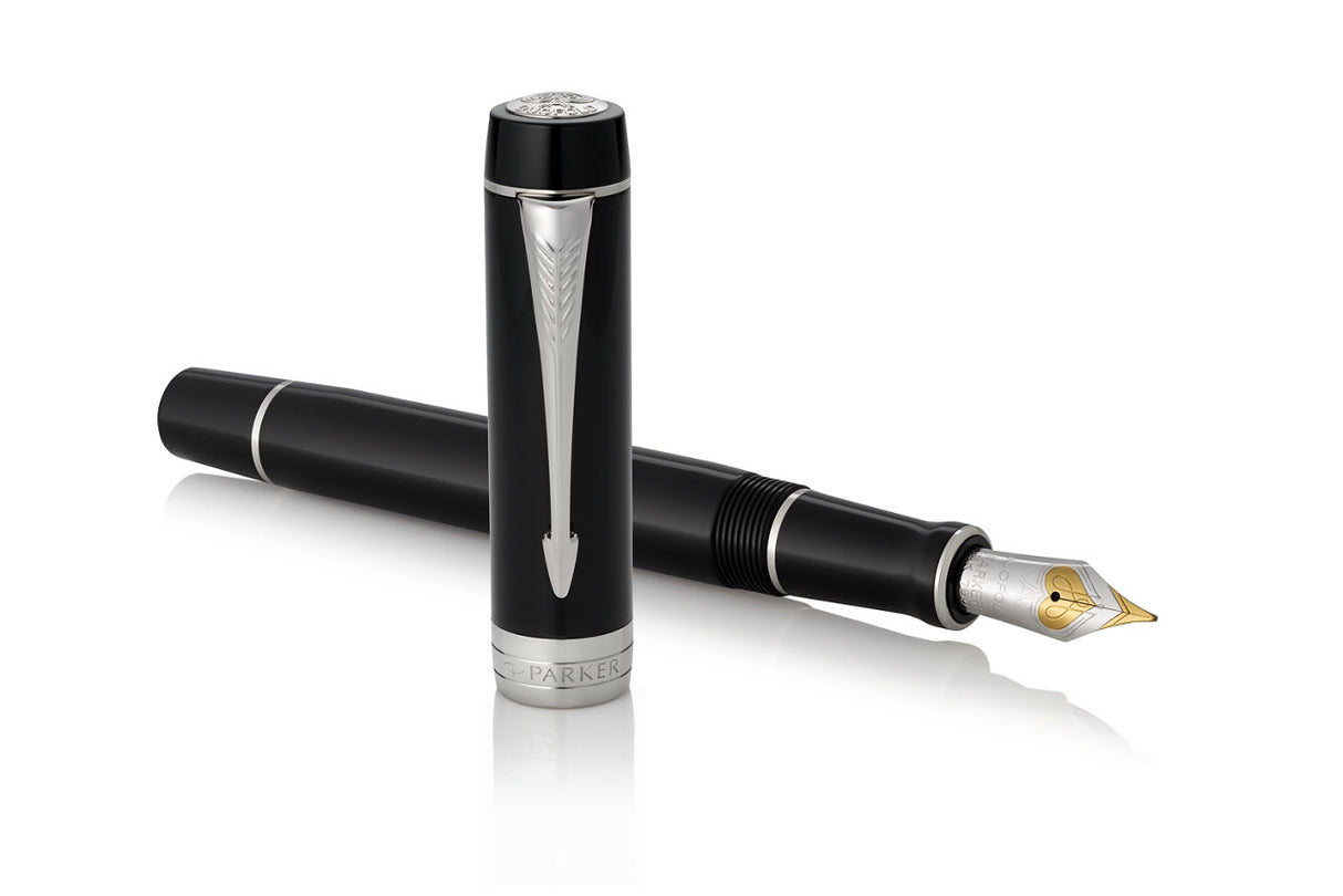 Parker Duofold Centennial Fountain Pen - Black & Chrome