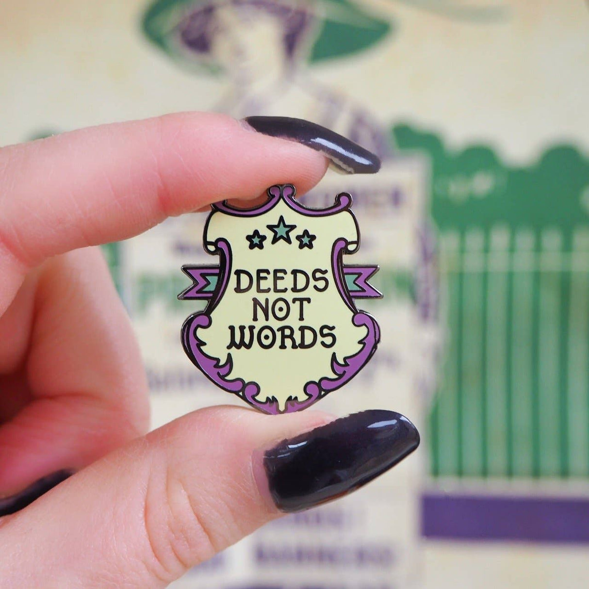 Literary Emporium Deeds Not Words Enamel Pin Badge Votes for Women Collection