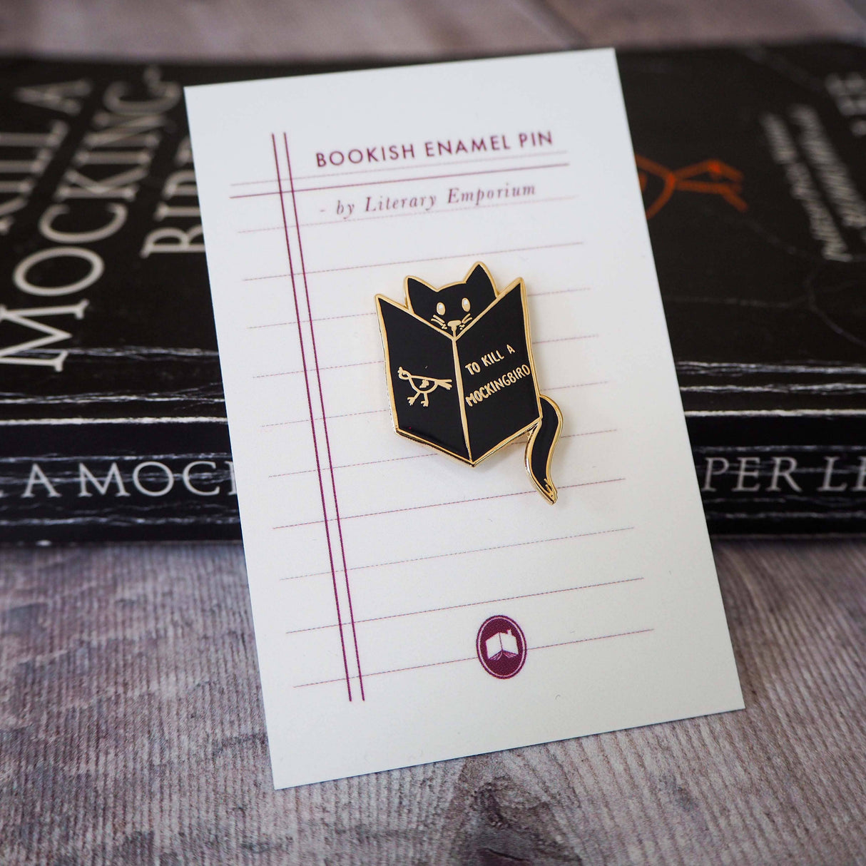 Literary Emporium Reading Cat Mockingbird Book Lover Enamel Pin Badge - Black