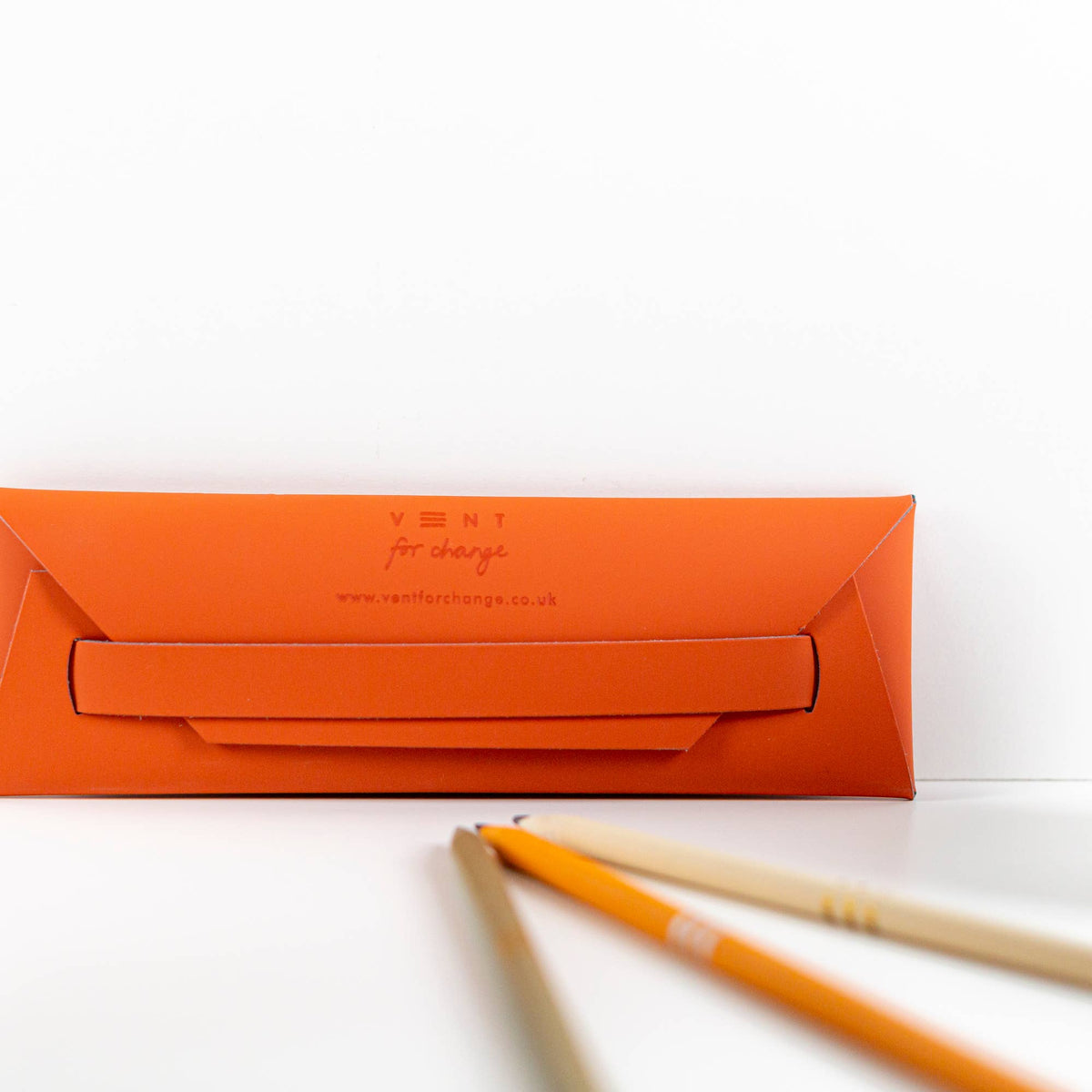 VENT for Change - Recycled Leather Pen & Pencil Case | Handmade - Orange Pouch