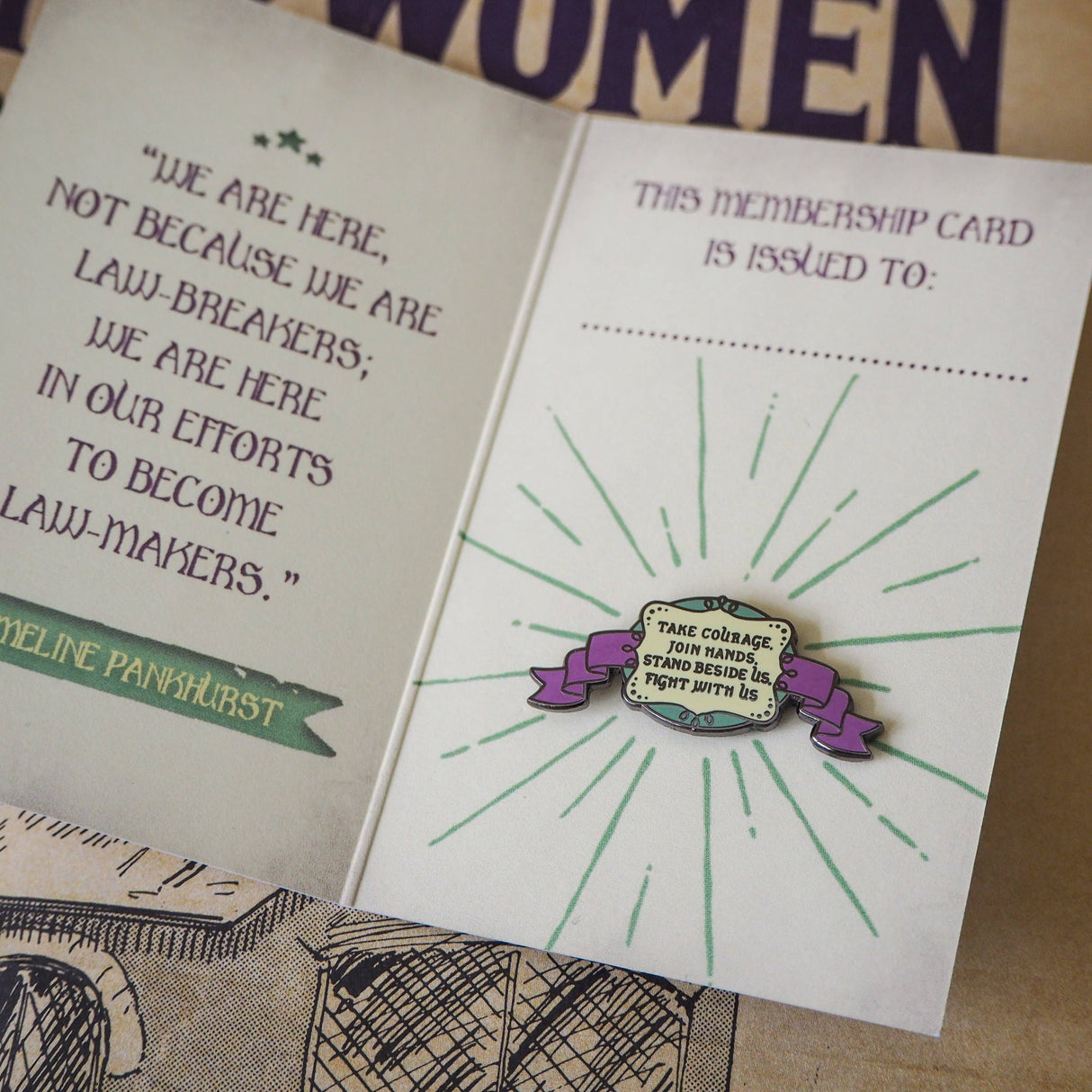 Literary Emporium Take Courage Enamel Pin Badge - Votes for Women Collection