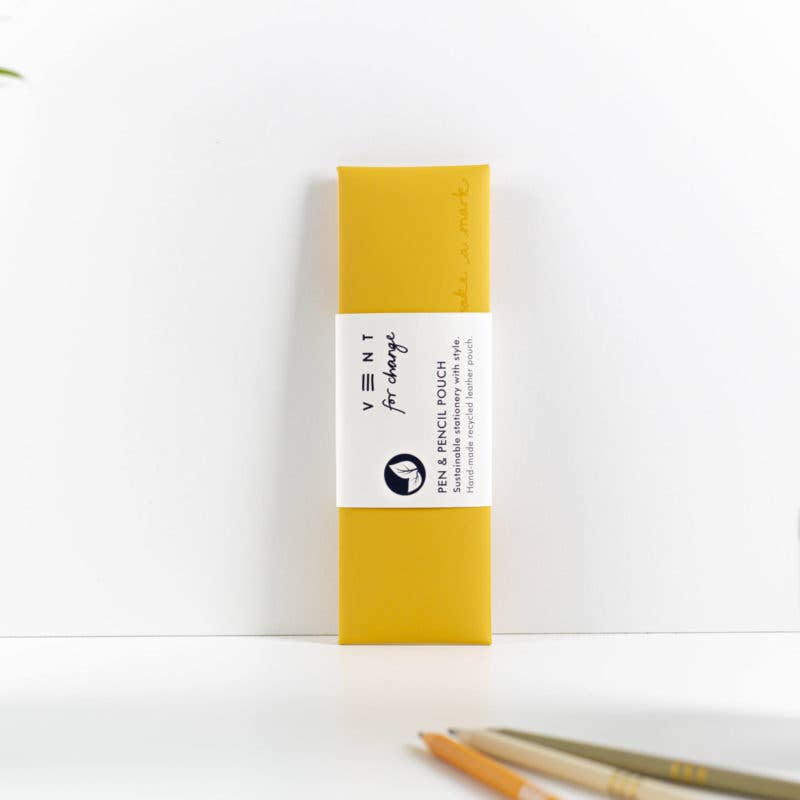 VENT for Change - Handmade Pen/ Pencil Pouch Recycled Leather - Yellow