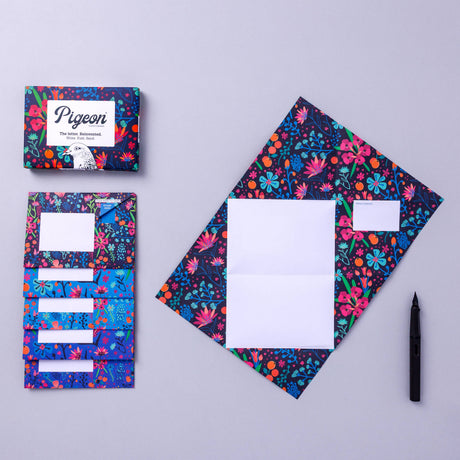 Pigeon Midnight Garden Pigeon, Floral - Folding Letter 6 Pack