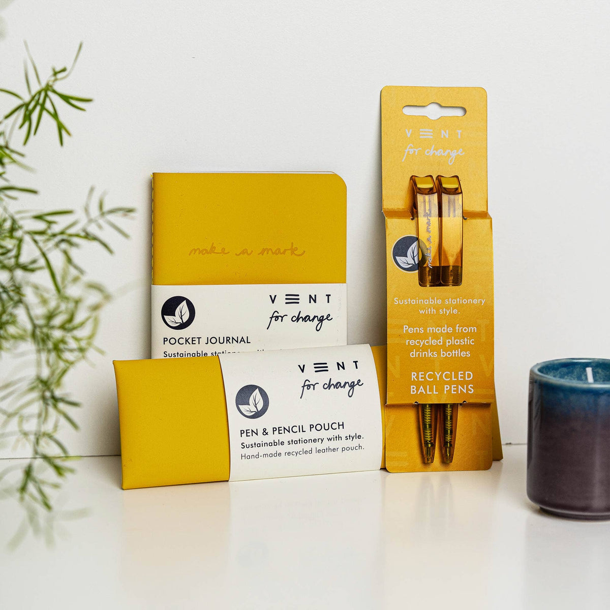 VENT for Change - Handmade Pen/ Pencil Pouch Recycled Leather - Yellow
